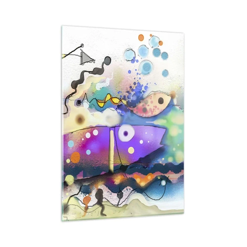Obraz na szkle - Abstrakcyjna kompozycja z kolorowymi kształtami i liniami - 50x70cm - Brak słów! - Nowoczesna dekoracja ścienna do salonu, kuchni i sypialni ARTTOR