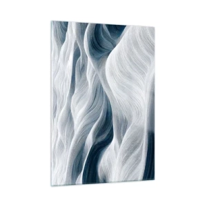 Obraz na szkle - Abstrakcyjne fale w odcieniach bieli i błękitu tworzące efekt ruchu - 50x70cm - Biało-błękitne fale - Nowoczesna dekoracja ścienna do salonu, kuchni i sypialni ARTTOR