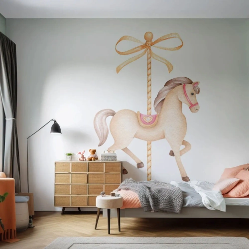 Fototapeta Samoprzylepna Deluxe Sticker - Wdzięcznym kłusem - Koń, Karuzela, Dziewczęcy - 100x70 cm