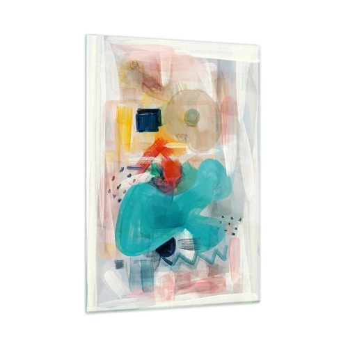Obraz na szkle - Kolorowa abstrakcja z plamami turkusu, czerwieni i beżu - 50x70cm - Kolorowa gra - Nowoczesna dekoracja ścienna do salonu, kuchni i sypialni ARTTOR