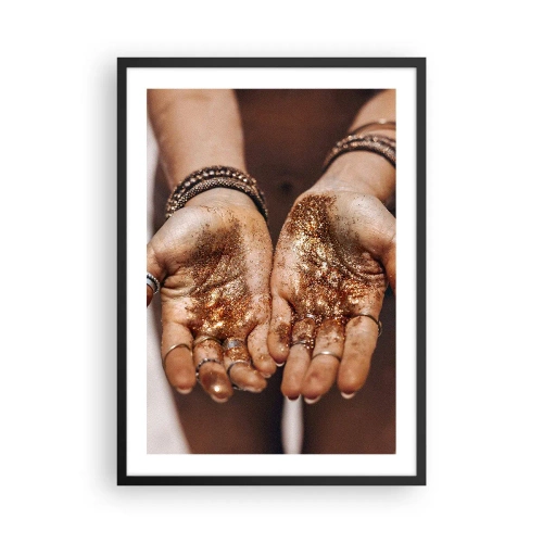 Plakat w czarnej ramie - Dłonie z błyszczącym brokatem - 50x70cm - Dar dla ciebie - Nowoczesna dekoracja ścienna do salonu i sypialni ARTTOR