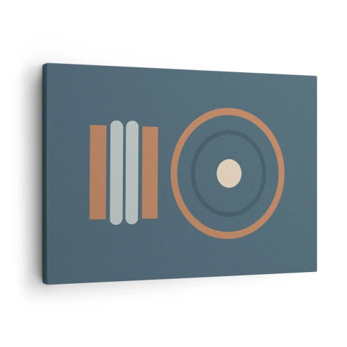 Obraz na płótnie - Geometryczna kompozycja z okręgami i prostokątami w stonowanych barwach - 70x50cm - Istota rzeczy - Nowoczesna dekoracja ścienna do salonu i sypialni ARTTOR