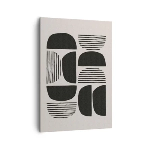 Obraz na płótnie - Abstrakcyjna kompozycja geometrycznych form w czerni - 50x70cm - Połowiczne układy - Nowoczesna dekoracja ścienna do salonu, kuchni i sypialni ARTTOR