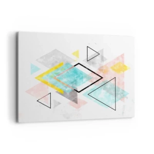 Obraz na płótnie - Kolorowe geometryczne wzory na białym tle - 100x70cm - Igraszka geometryczna - Nowoczesna dekoracja ścienna do salonu, kuchni i sypialni ARTTOR