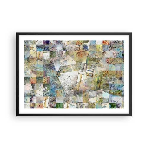 Plakat w czarnej ramie - Kolorowa abstrakcja z geometrycznymi kształtami i liniami - 70x50cm - Geometryczne przetasowanie - Nowoczesna dekoracja ścienna do salonu i sypialni ARTTOR