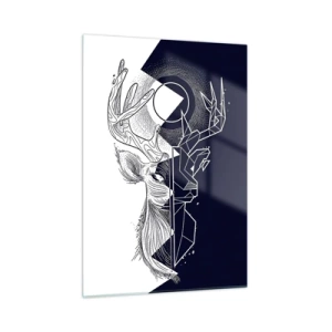 Obraz na szkle - Geometryczny rysunek jelenia na czarno-białym tle - 50x70cm - Walka i jedność przeciwieństw - Nowoczesna dekoracja ścienna do salonu, kuchni i sypialni ARTTOR