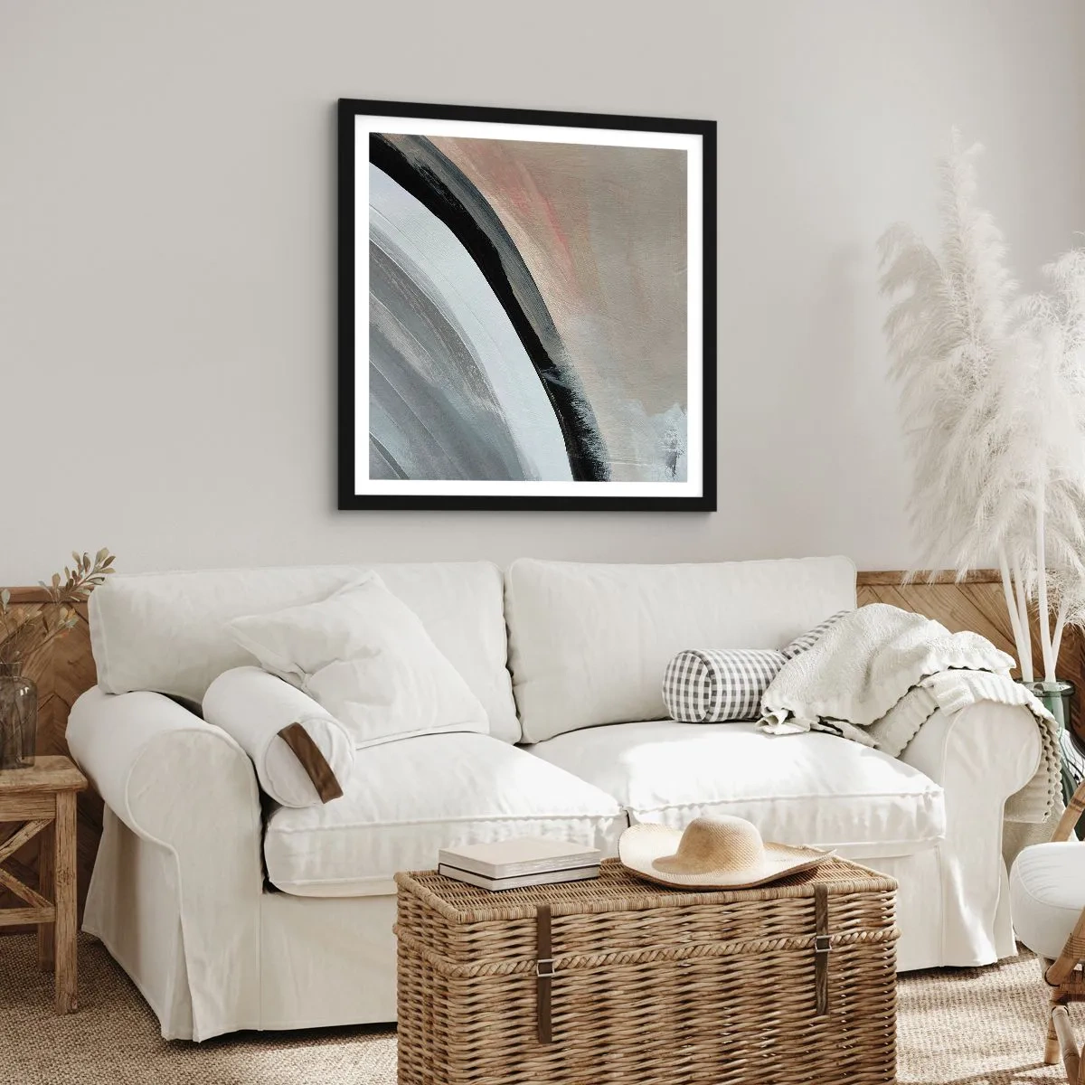 Plakat w czarnej ramie - Kompozycja: łuk czerni i szarości - 30x30 cm