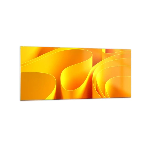 Obraz na szkle - Żółte abstrakcyjne fale przypominające promienie słońca - 120x50cm - Jak fale słońca - Nowoczesna dekoracja ścienna do salonu i sypialni ARTTOR