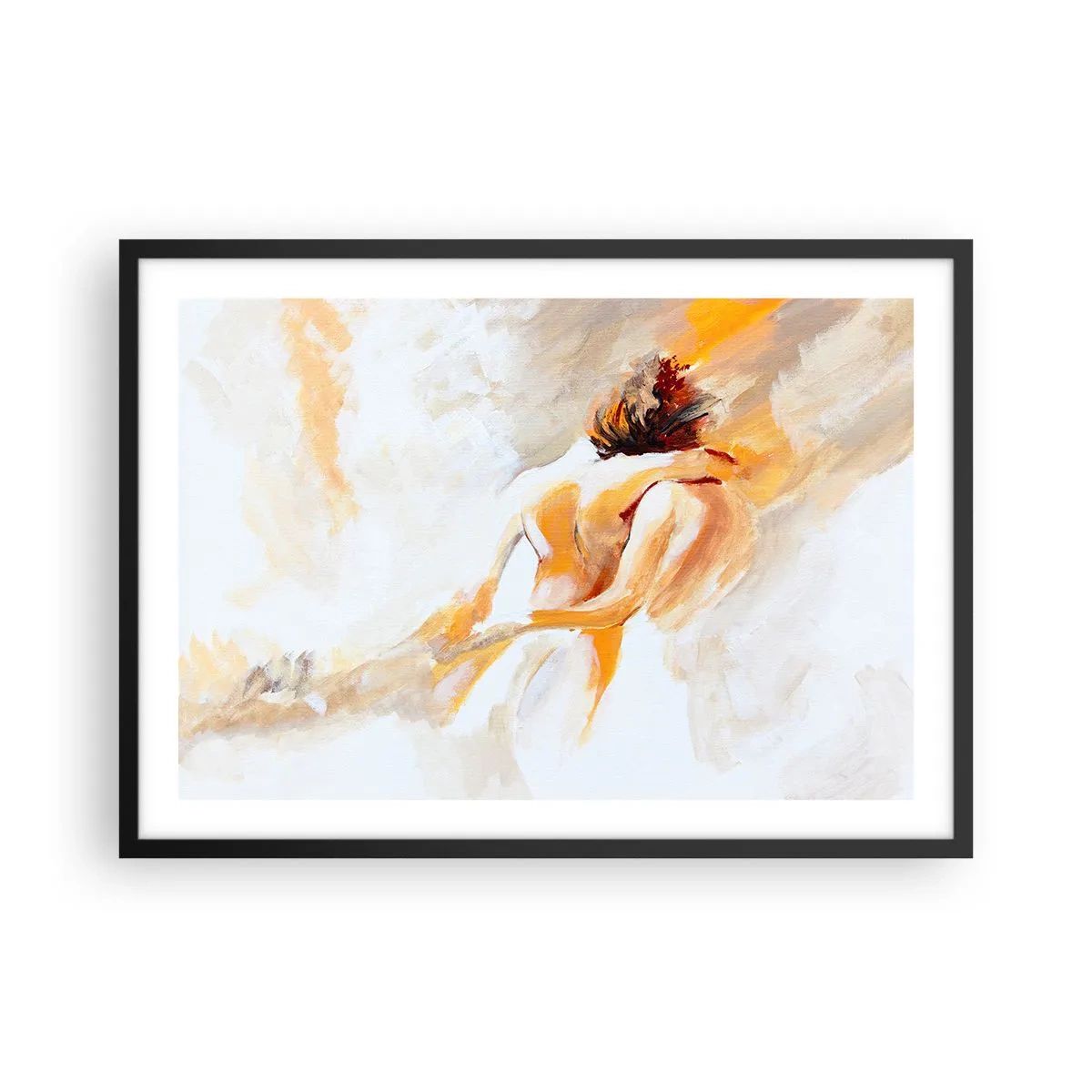 Plakat w czarnej ramie - Abstrakcyjna scena romantycznego uścisku - 70x50cm - W niebie bliskości - Nowoczesna dekoracja ścienna do salonu i sypialni ARTTOR