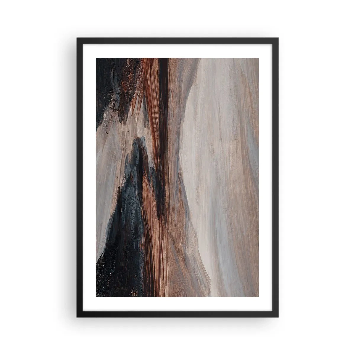 Plakat w czarnej ramie - Abstrakcyjna kompozycja w odcieniach brązu i czerni - 50x70cm - Spokojna dolina - Nowoczesna dekoracja ścienna do salonu i sypialni ARTTOR