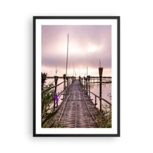 Plakat w czarnej ramie - Bambusowy most nad spokojną wodą o zmierzchu - 50x70cm - Spokój i cisza Azji - Nowoczesna dekoracja ścienna do salonu i sypialni ARTTOR