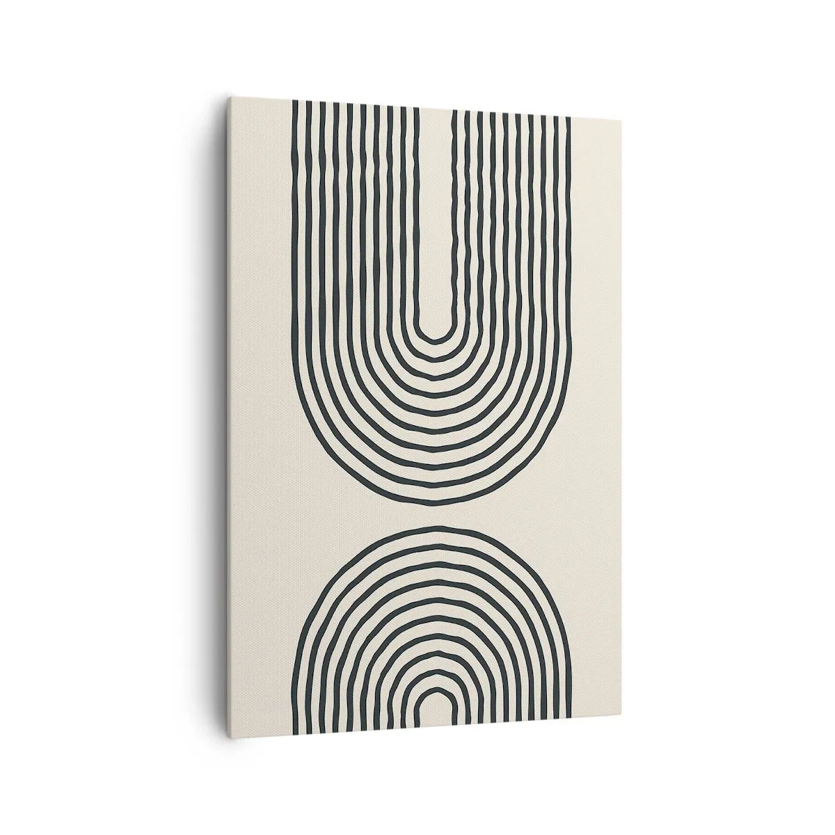 Obraz na płótnie - Abstrakcyjny wzór geometryczny z symetrycznymi liniami na jasnym tle - 70x100cm - Już za chwilę… - Nowoczesna dekoracja ścienna do salonu i sypialni ARTTOR