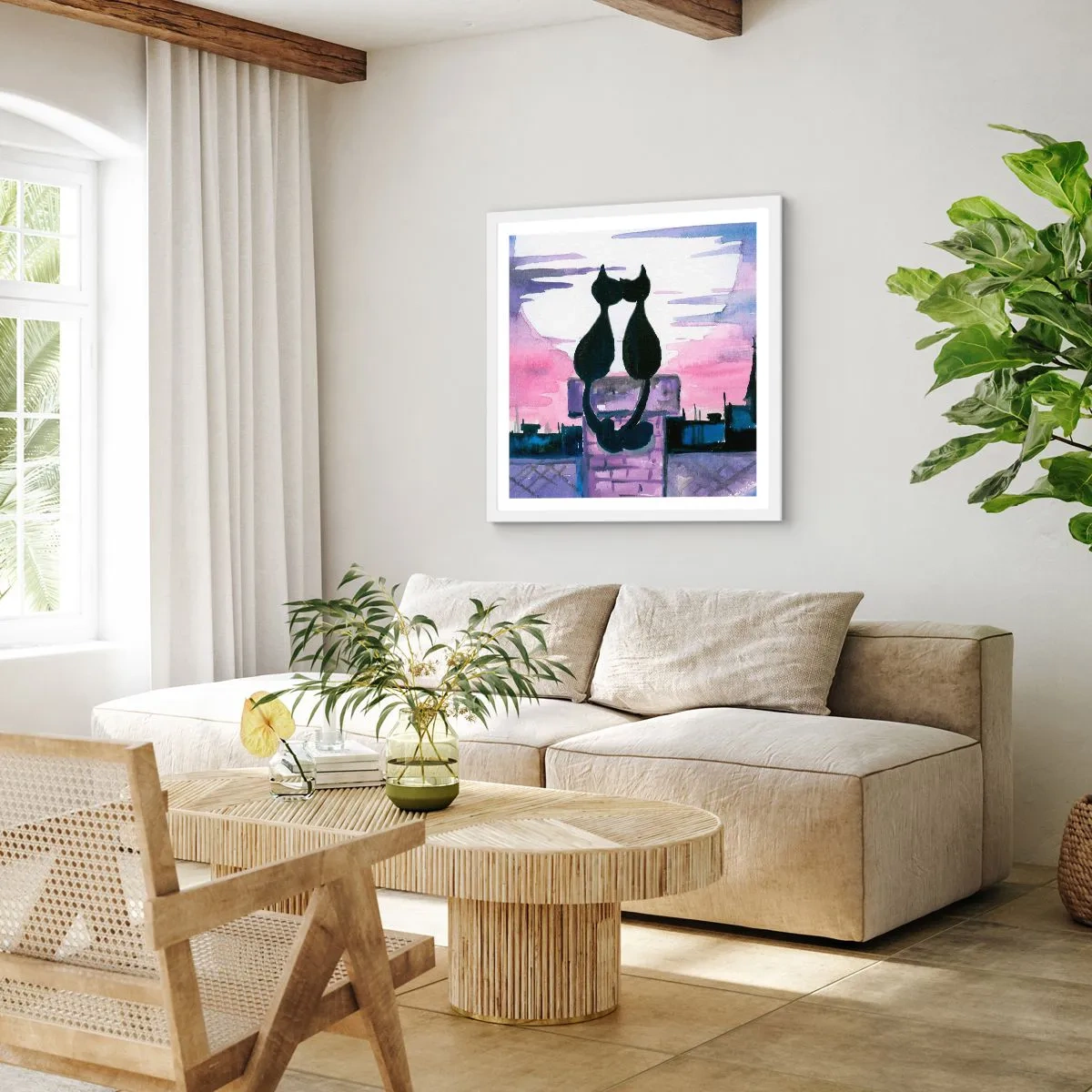 Plakat w białej ramie - Rendez-vous pod księżycem - 40x40 cm