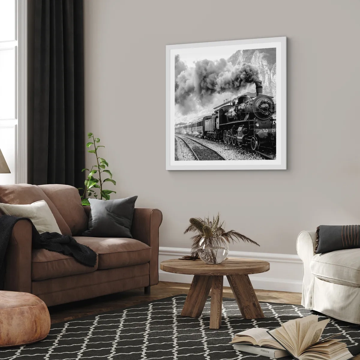 Plakat w białej ramie - Stoi na stacji… - 40x40 cm