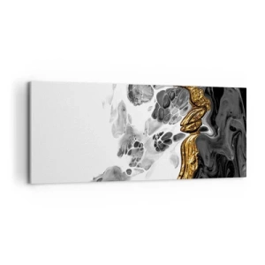 Obraz na płótnie - Abstrakcyjna kompozycja z akcentami złota i czerni - 120x50cm - Kompozycja organiczna - Nowoczesna dekoracja ścienna do salonu i sypialni ARTTOR