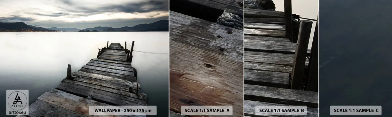 Fototapeta Próbka Samoprzylepna Deluxe Sticker - Zanurzyć się w spokoju - Krajobraz, Jezioro, Drewniany Pomost - 100x30 cm