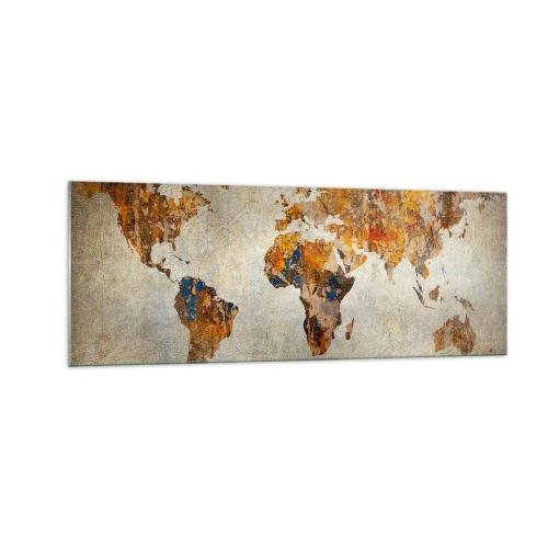 Obraz na szkle - Mapa świata w stylu vintage z kolorowymi akcentami - 140x50cm - Naprawdę wielki świat - Nowoczesna dekoracja ścienna do salonu i sypialni ARTTOR