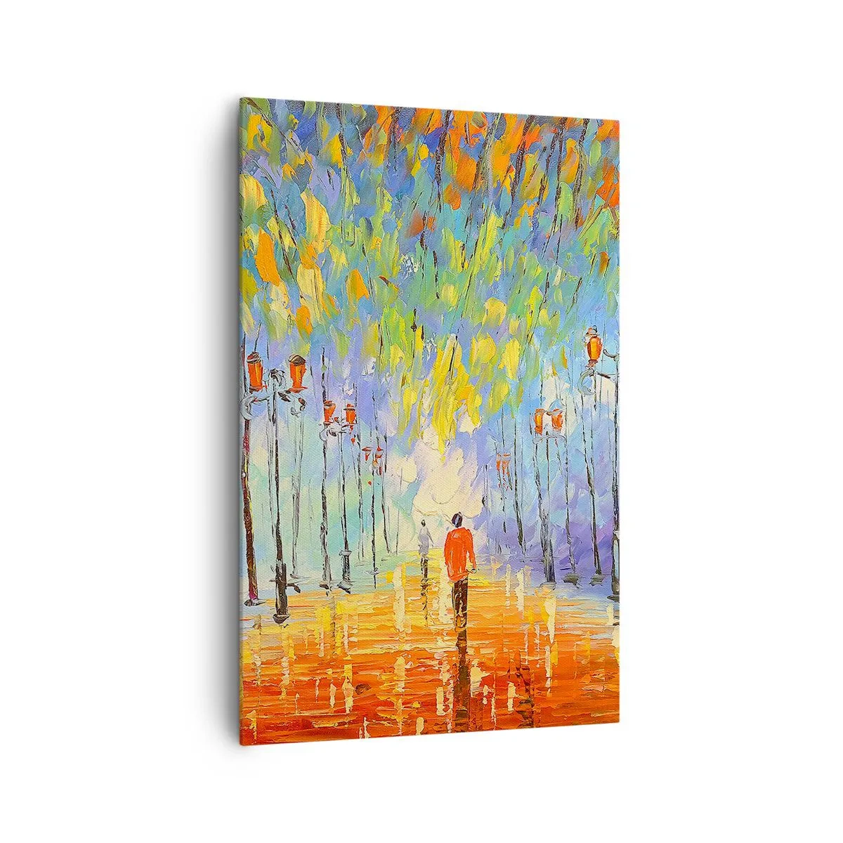 Obraz na płótnie - Malowniczy spacer wśród latarni w deszczową noc - 80x120cm - Nocna piosenka deszczu - Nowoczesna dekoracja ścienna do salonu i sypialni ARTTOR