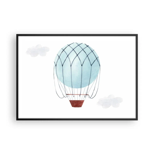 Plakat w czarnej ramie - Ręcznie malowany balon na tle delikatnych chmur - 100x70cm - Cały w chmurach - Nowoczesna dekoracja ścienna do salonu i sypialni ARTTOR