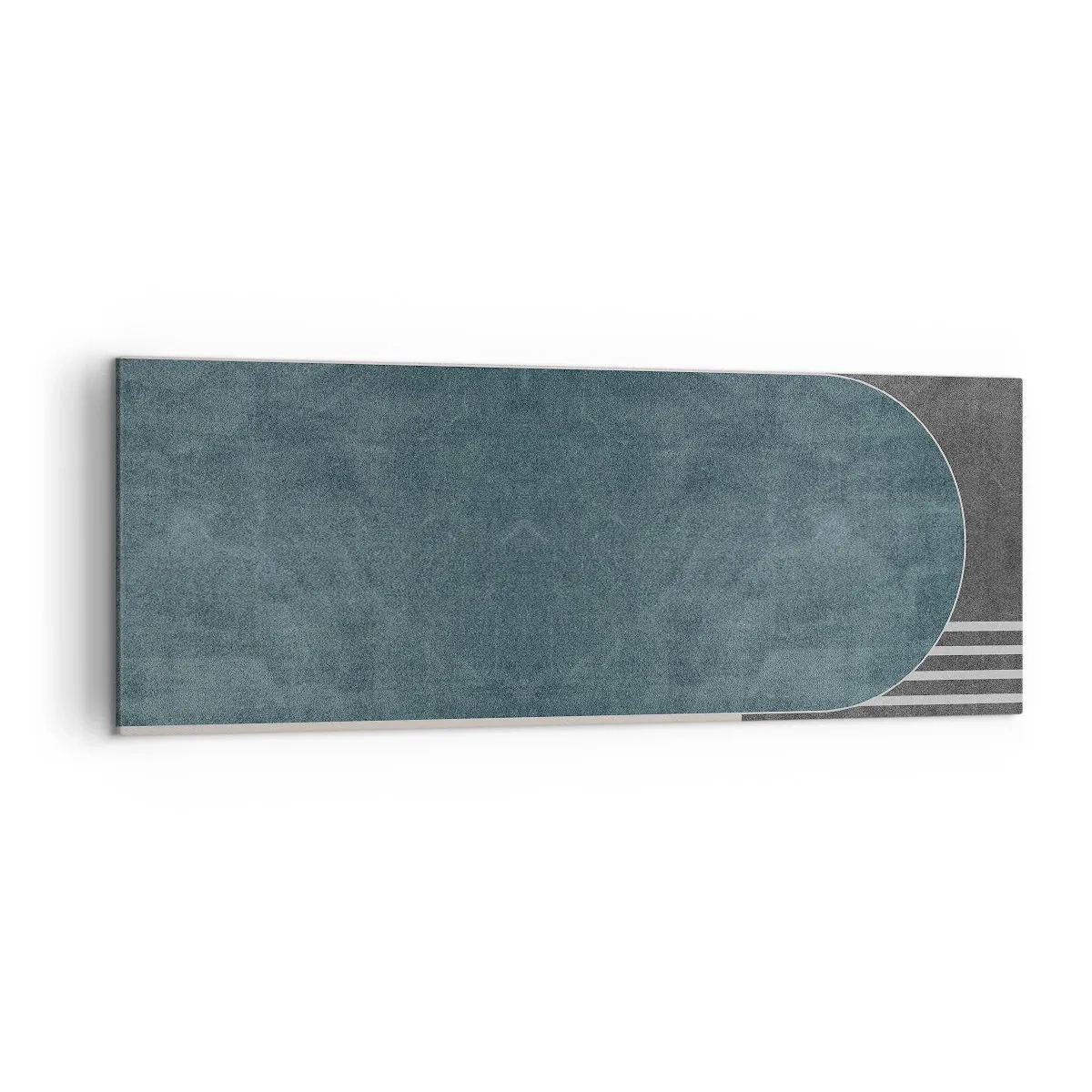 Obraz na płótnie - Geometryczna abstrakcja w odcieniach szarości i zieleni - 140x50cm - Kompozycja na poziomie - Nowoczesna dekoracja ścienna do salonu i sypialni ARTTOR