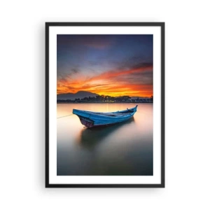 Plakat w czarnej ramie - Samotna łódka na wodzie o zachodzie słońca - 50x70cm - Nadchodzi dobra noc - Nowoczesna dekoracja ścienna do salonu i sypialni ARTTOR