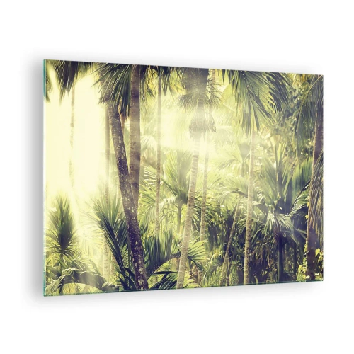 Obraz na szkle - Zielona tropikalna dżungla w promieniach słońca - 70x50cm - W zielonym żarze - Nowoczesna dekoracja ścienna do salonu i sypialni ARTTOR