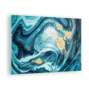 Obraz na szkle - Abstrakcyjne wiry w odcieniach turkusu i złota - 70x50cm - Błekitny wir - Nowoczesna dekoracja ścienna do salonu i sypialni ARTTOR