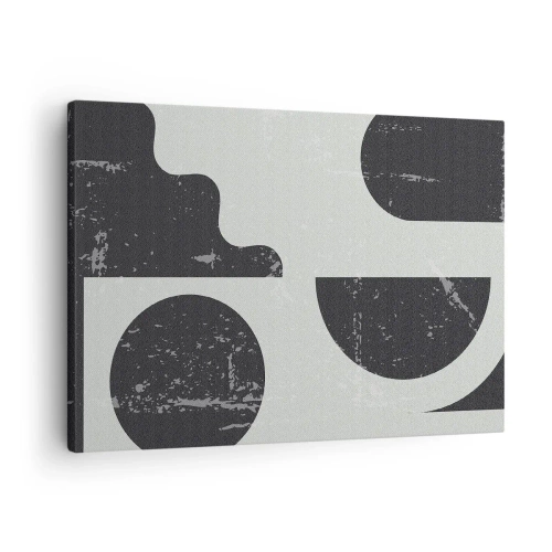 Obraz na płótnie - Geometryczne wzory w odcieniach czerni i szarości - 70x50cm - Kompozycja ponad i pod - Nowoczesna dekoracja ścienna do salonu i sypialni ARTTOR