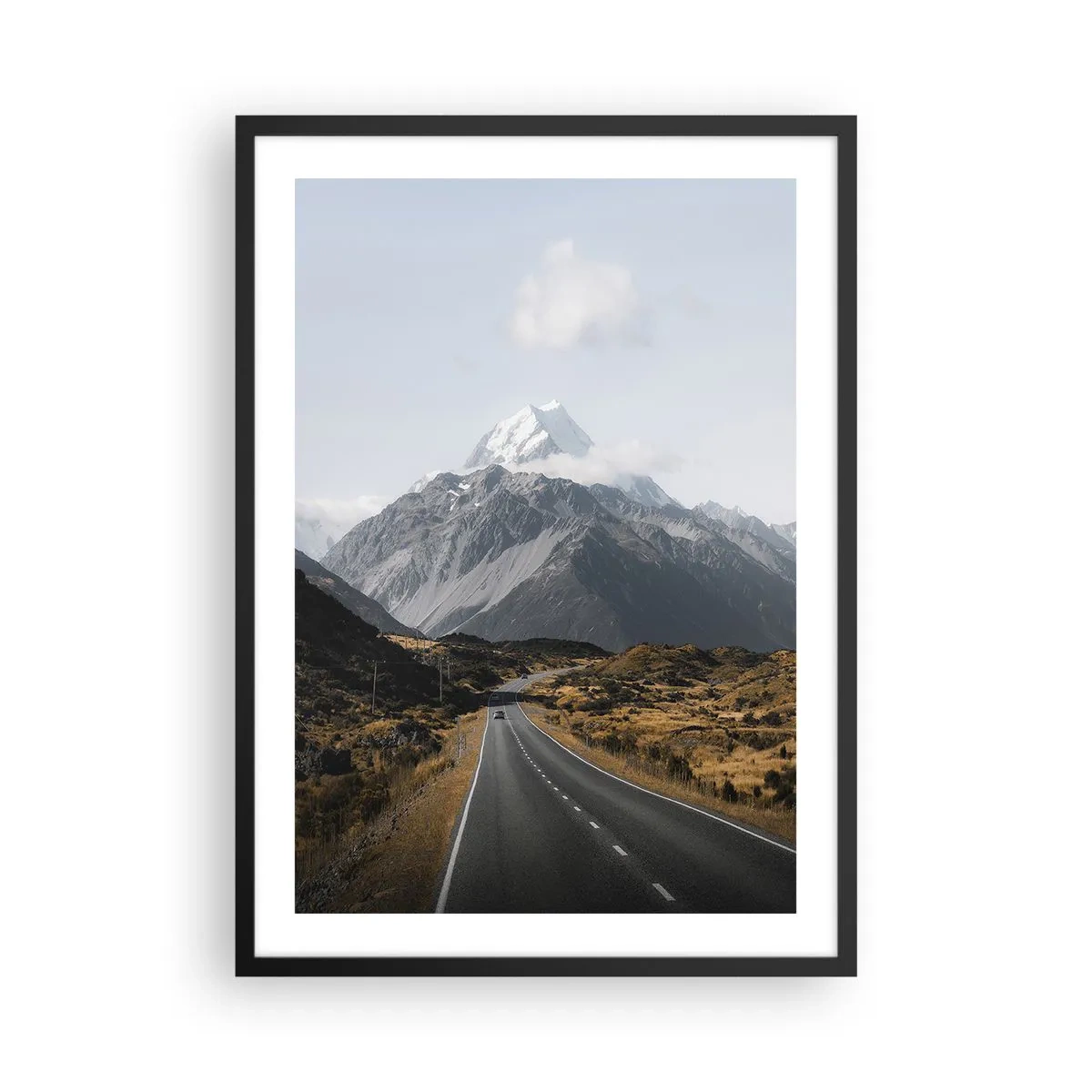 Plakat w czarnej ramie - Droga prowadząca do majestatycznych gór - 50x70cm - Droga do serca gór - Nowoczesna dekoracja ścienna do salonu i sypialni ARTTOR