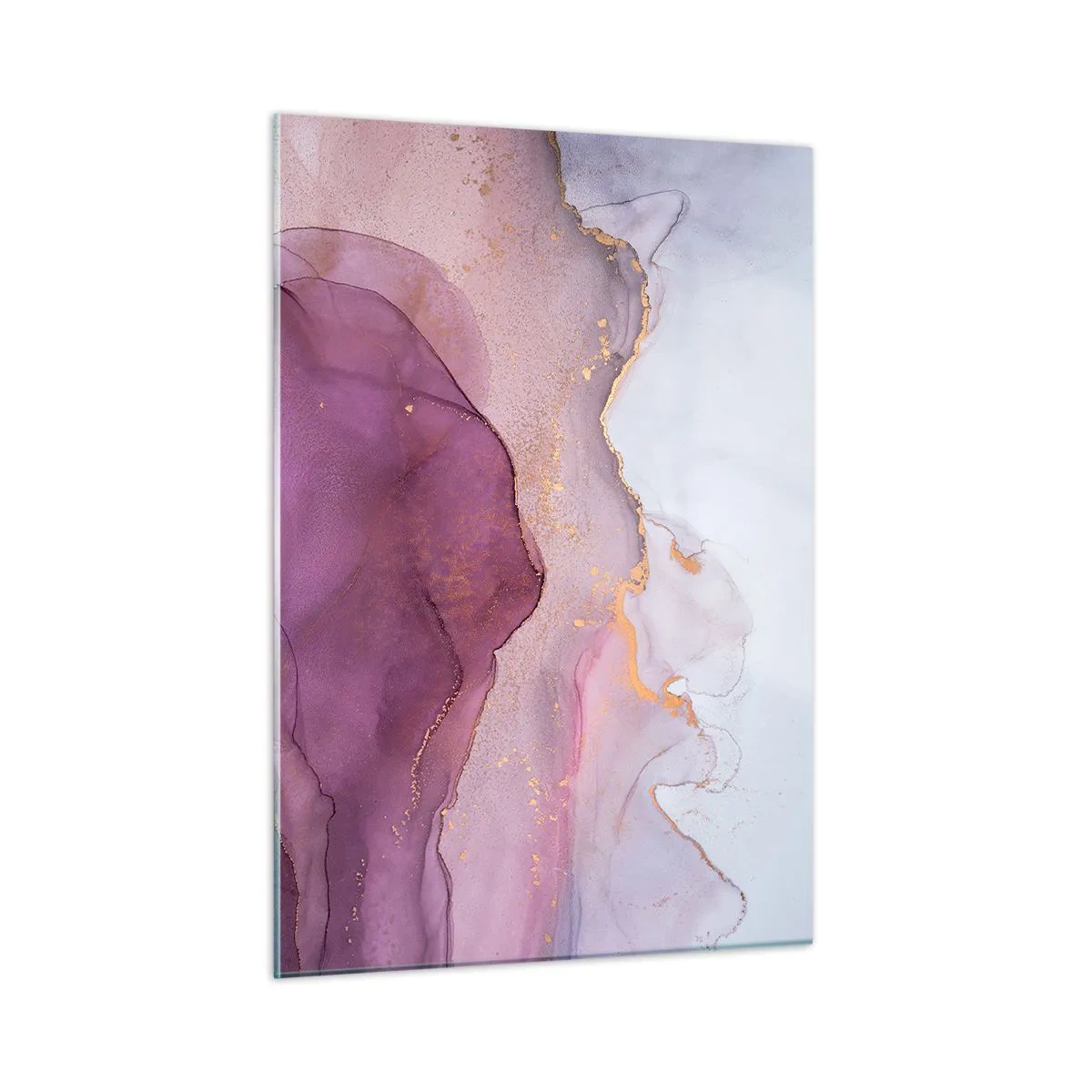 Obraz na szkle - Abstrakcyjne fale w odcieniach fioletu z akcentami złota - 50x70cm - Fale lila i fioletu - Nowoczesna dekoracja ścienna do salonu, kuchni i sypialni ARTTOR