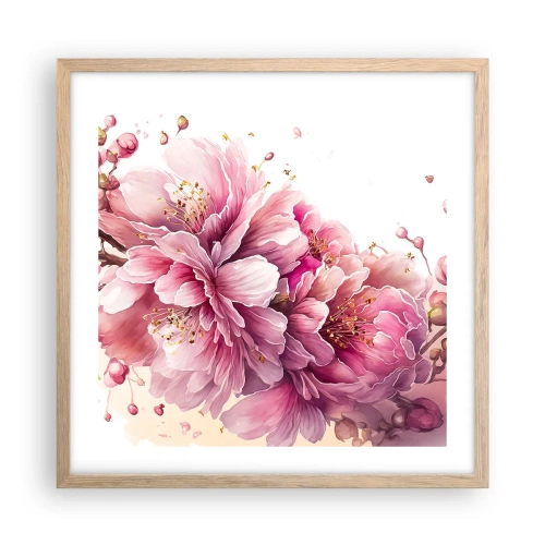 Plakat w ramie jasny dąb - Kwiat kwitnącej wiśni - 50x50 cm