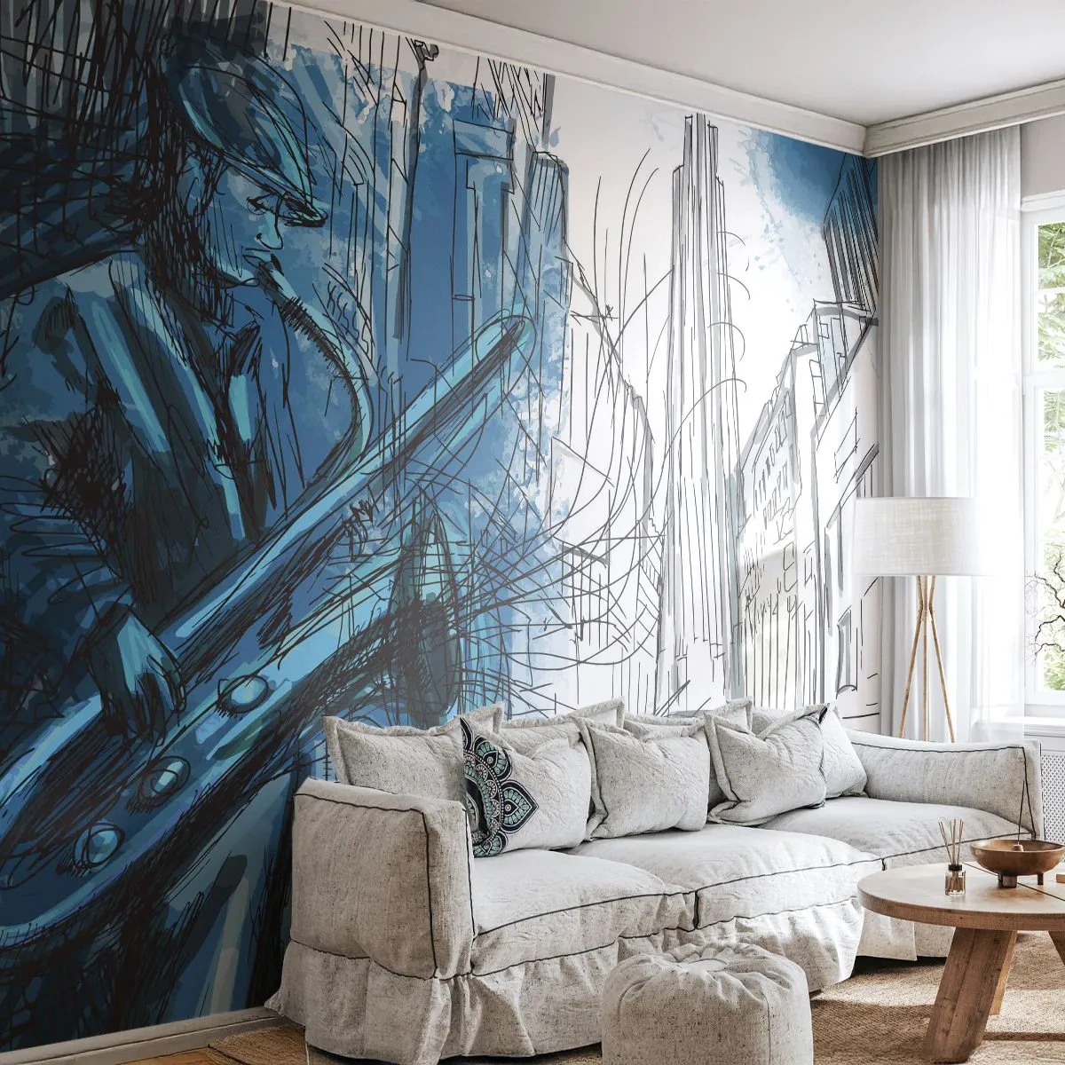 Fototapeta Premium Canvas - Miejska rapsodia - Saksofon, Jazz, Muzyka - 200x140 cm