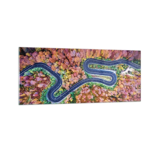 Obraz na szkle - Krętą drogą poprzez las - 100x40 cm