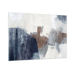 Obraz na szkle - Geometryczne formy w błękicie, brązie i bieli - 100x70cm - Błękitno-brunatne kształty - Nowoczesna dekoracja ścienna do salonu, kuchni i sypialni ARTTOR