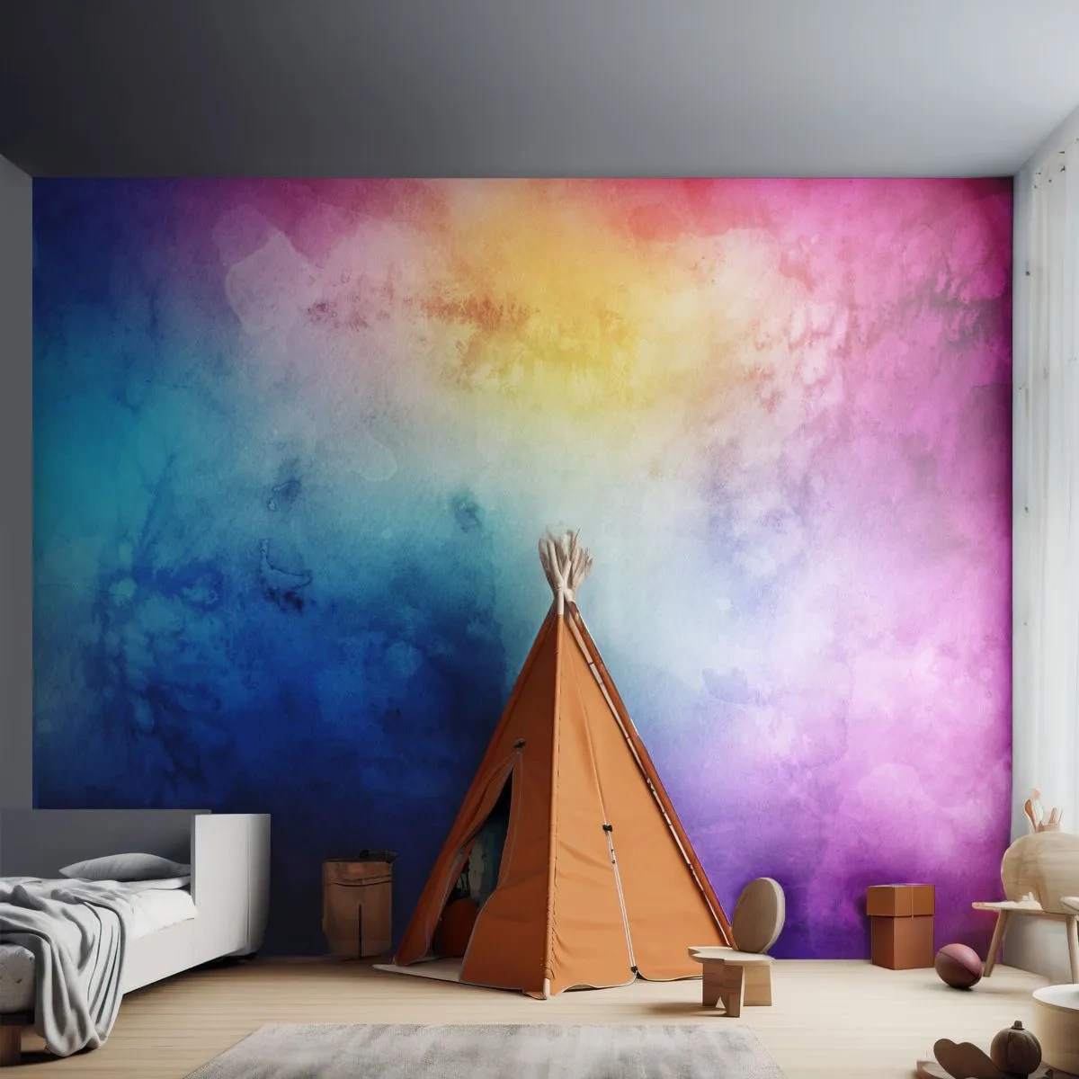 Fototapeta Premium Sand - Kolorowa abstrakcja akwarelowa w odcieniach błękitu i różu - 100x70cm - Prawie w siódmym niebie - Nowoczesna dekoracja ścienna do salonu, kuchni i sypialni ARTTOR