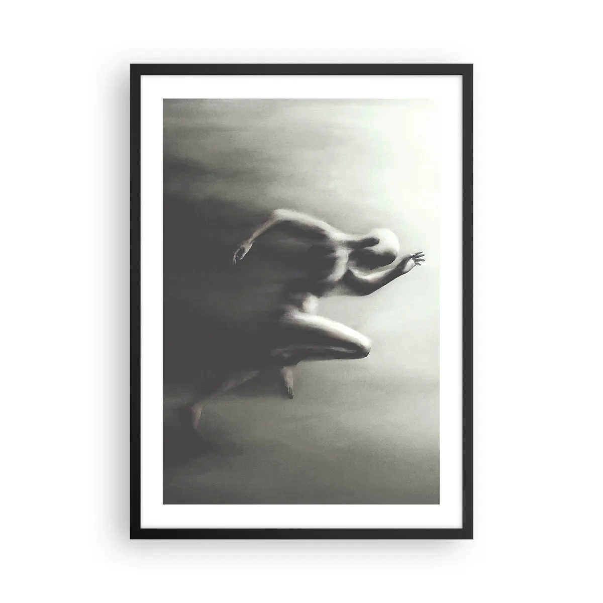 Plakat w czarnej ramie - Abstrakcyjna postać w ruchu w monochromatycznej tonacji - 50x70cm - Niepowstrzymany - Nowoczesna dekoracja ścienna do salonu i sypialni ARTTOR