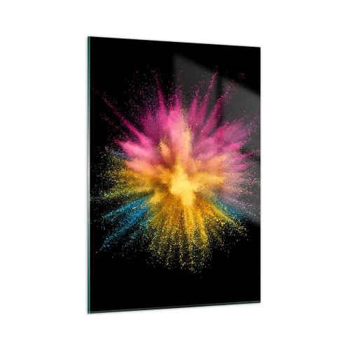 Obraz na szkle - Kolorowa eksplozja proszku na czarnym tle - 50x70cm - Narodziny barw - Nowoczesna dekoracja ścienna do salonu, kuchni i sypialni ARTTOR