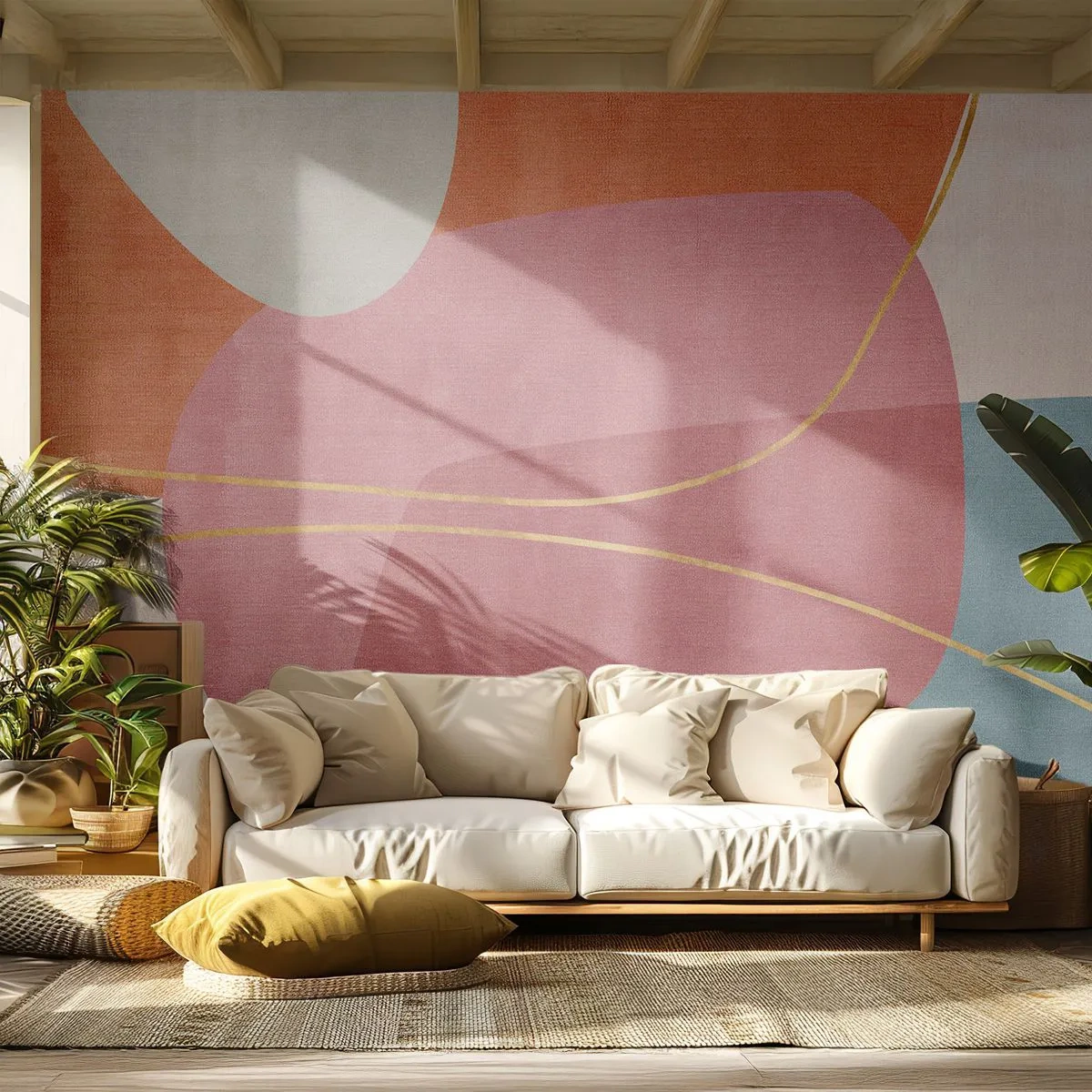 Fototapeta Standard Eco - Pastelowa kompozycja z nicią złota - Abstrakcja, Minimalizm, Kształty - 250x175 cm