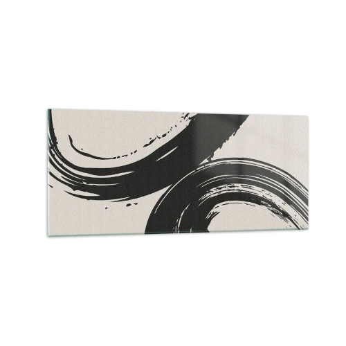 Obraz na szkle - Dynamiczne pociągnięcia pędzla w czerni na jasnym tle - 120x50cm - Zamaszyście i koliście - Nowoczesna dekoracja ścienna do salonu i sypialni ARTTOR