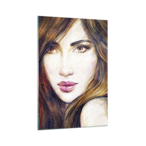 Obraz na szkle - Portret kobiety w malarskim stylu - 70x100cm - Grosik za twoje myśli - Nowoczesna dekoracja ścienna do salonu i sypialni ARTTOR