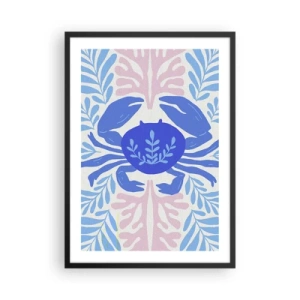 Plakat w czarnej ramie - Dekoracyjny niebieski krab w otoczeniu morskich roślin - 50x70cm - Jak morski kwiat - Nowoczesna dekoracja ścienna do salonu i sypialni ARTTOR