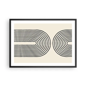Plakat w czarnej ramie - Abstrakcyjny wzór geometryczny z symetrycznymi liniami na jasnym tle - 70x50cm - Już za chwilę… - Nowoczesna dekoracja ścienna do salonu i sypialni ARTTOR
