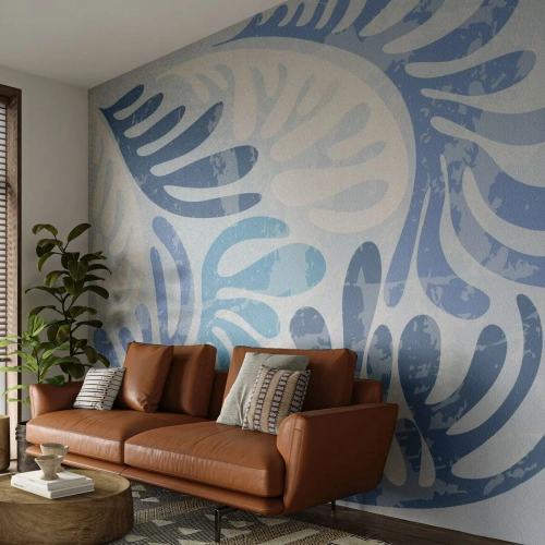 Fototapeta Standard Eco - Błękitne paprocie - Minimalizm, Pastelowe, Boho - 500x350 cm