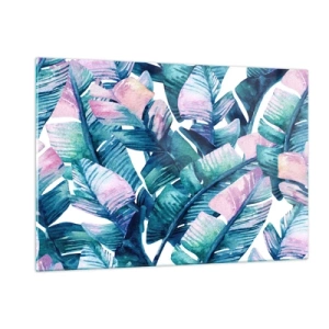Obraz na szkle - Liście bananowca w pastelowych odcieniach na białym tle - 120x80cm - W bananowym gaju - Nowoczesna dekoracja ścienna do salonu, kuchni i sypialni ARTTOR