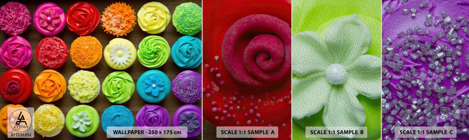 Fototapeta Próbka Premium Sand - Każde inne - wszystkie pyszne - Gastronomia, Kolorowe Ciasteczka, 3D - 100x30 cm