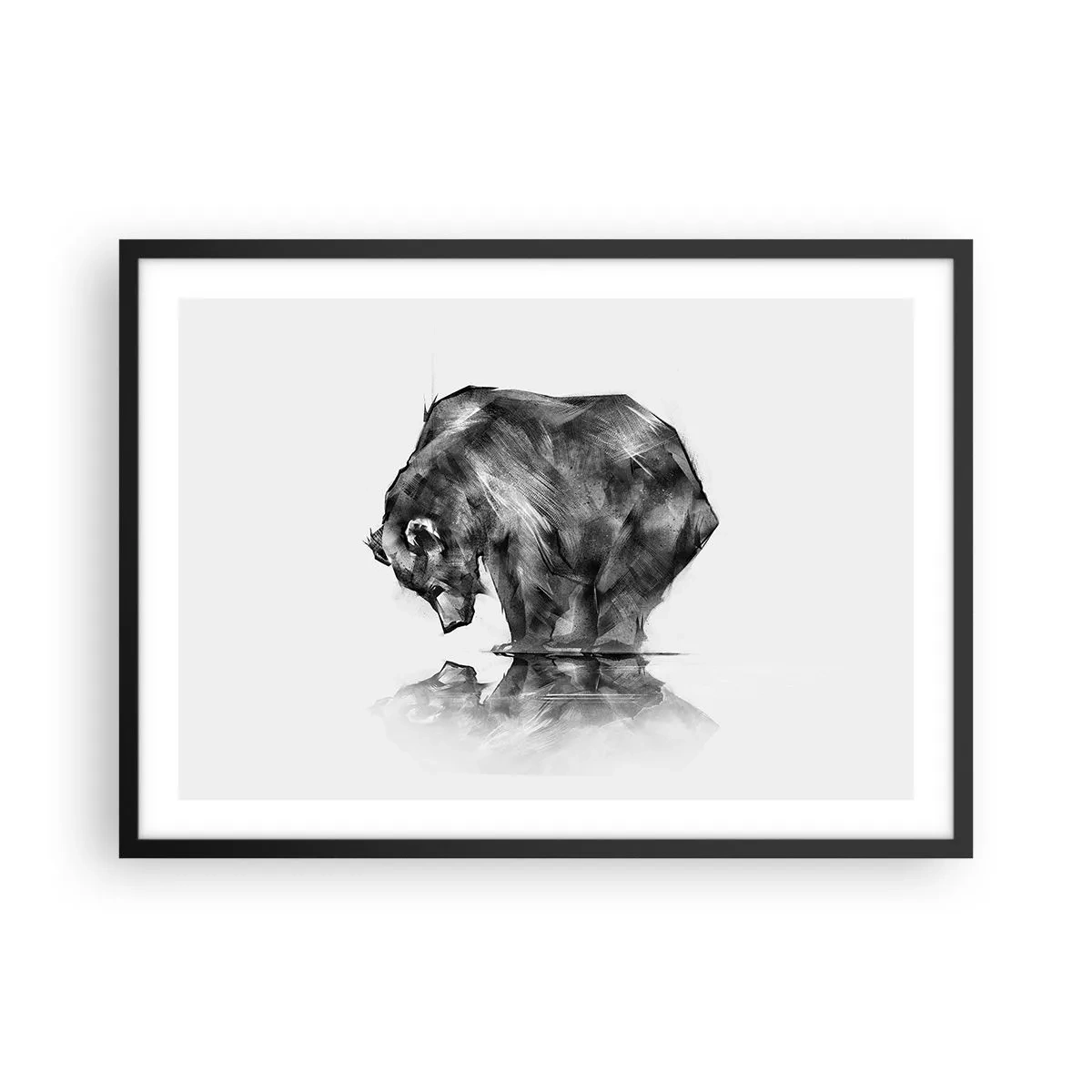 Plakat w czarnej ramie - Rysunek niedźwiedzia w minimalistycznym stylu - 70x50cm - Miło zobaczyć się z kimś bliskim - Nowoczesna dekoracja ścienna do salonu i sypialni ARTTOR