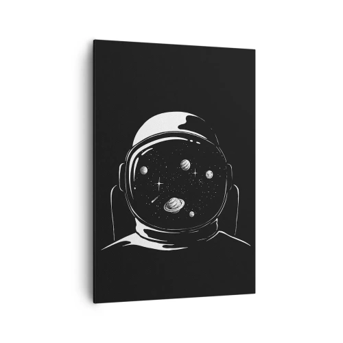 Obraz na płótnie - Astronautyczny hełm z widokiem na kosmos w minimalistycznym stylu - 70x100cm - Niezły widok - Nowoczesna dekoracja ścienna do salonu i sypialni ARTTOR