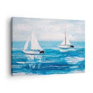 Obraz na płótnie - Jachty na błękitnym morzu w artystycznym stylu - 70x50cm - Z przyjacielem u boku - Nowoczesna dekoracja ścienna do salonu i sypialni ARTTOR
