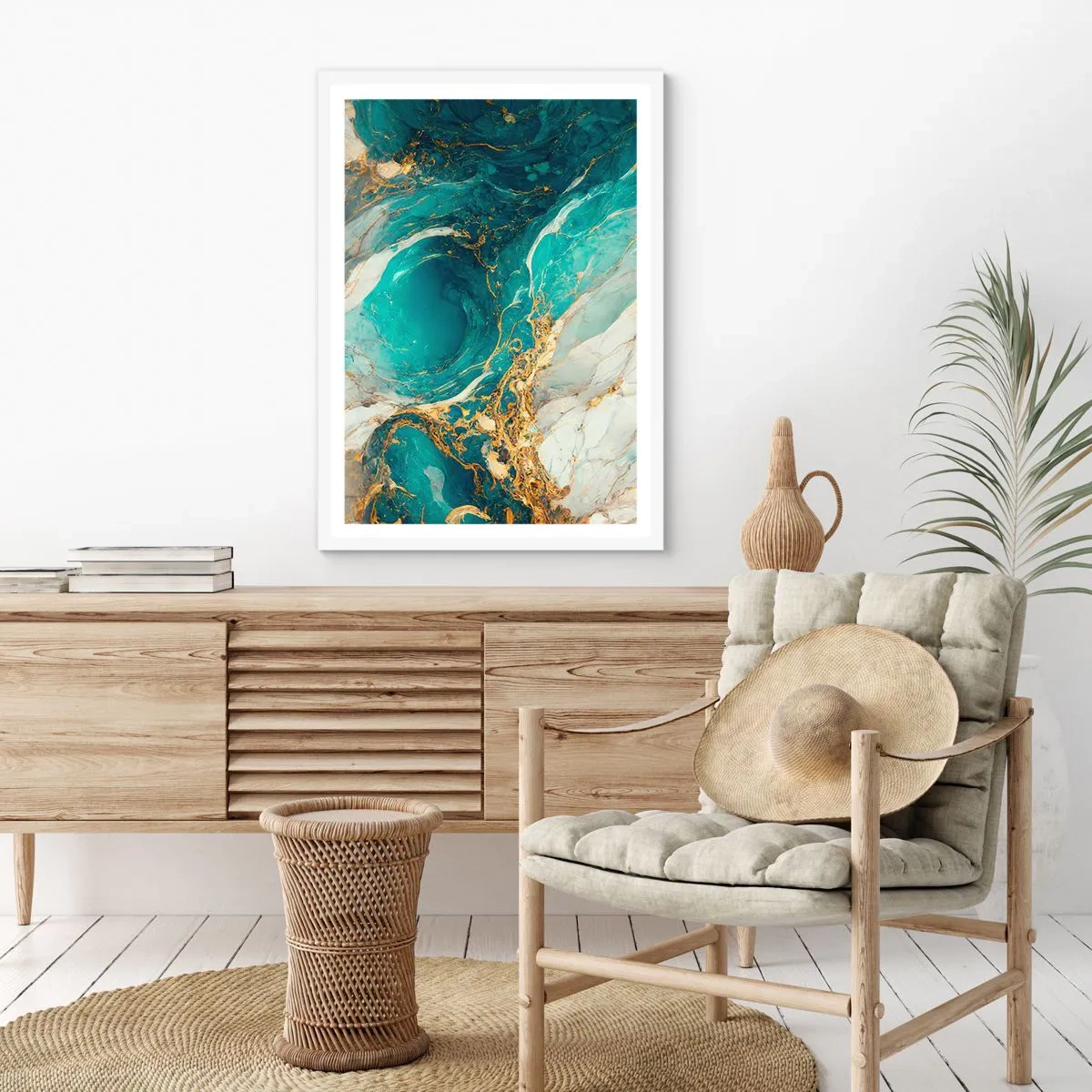 Plakat w białej ramie - Kompozycja z żyłami złota - 50x70 cm