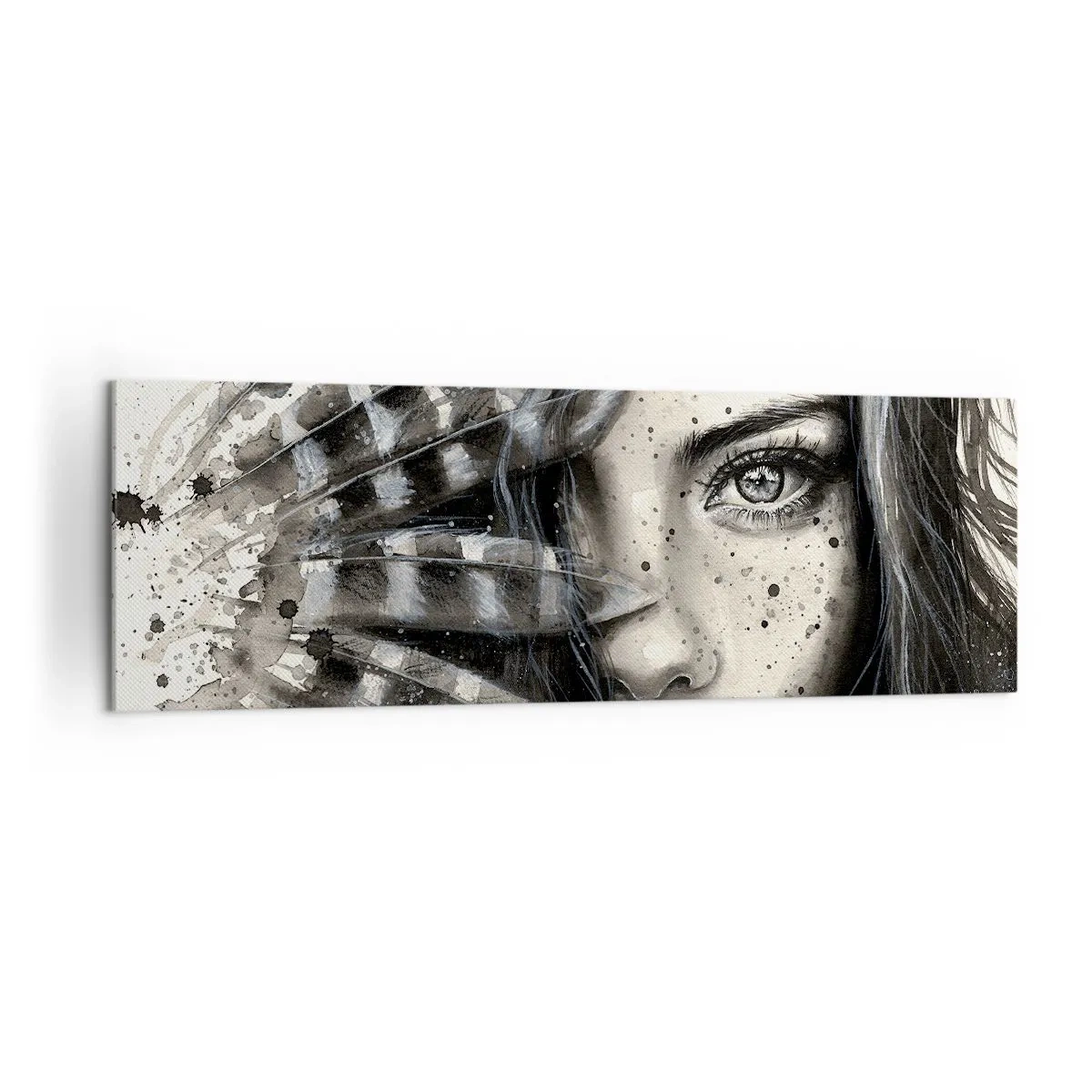 Obraz na płótnie - Artystyczny portret kobiety z abstrakcyjnymi detalami - 160x50cm - Dzika piękność - Nowoczesna dekoracja ścienna do salonu i sypialni ARTTOR